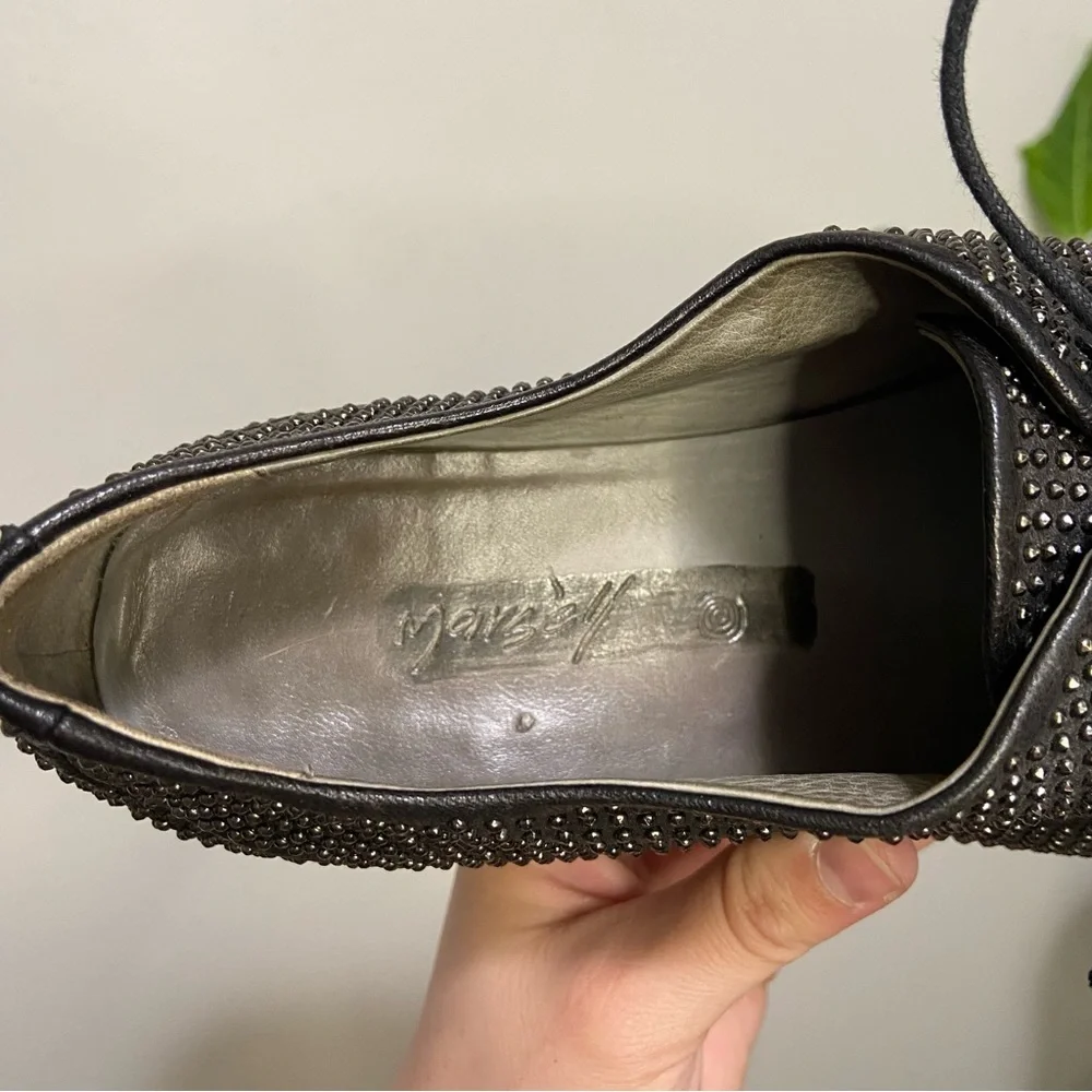 Marsell Black Leather Silver Studded Oxford Loafer Shoes